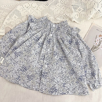 -ベビー キッズ フラワー シャーリング ボトルネック ブラウス トップス - mamahalo shop - 長袖シャツ・ブラウス -  べビー服 - 子供服 - 男の子 - 女の子