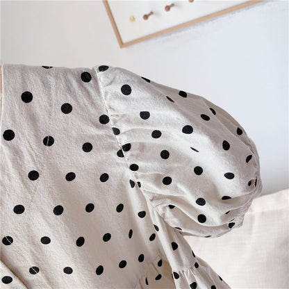 -キッズ コットンリネン 水玉 ワンピース【mh0000528】 - mamahalo shop - 半袖ワンピース -  べビー服 - 子供服 - 男の子 - 女の子