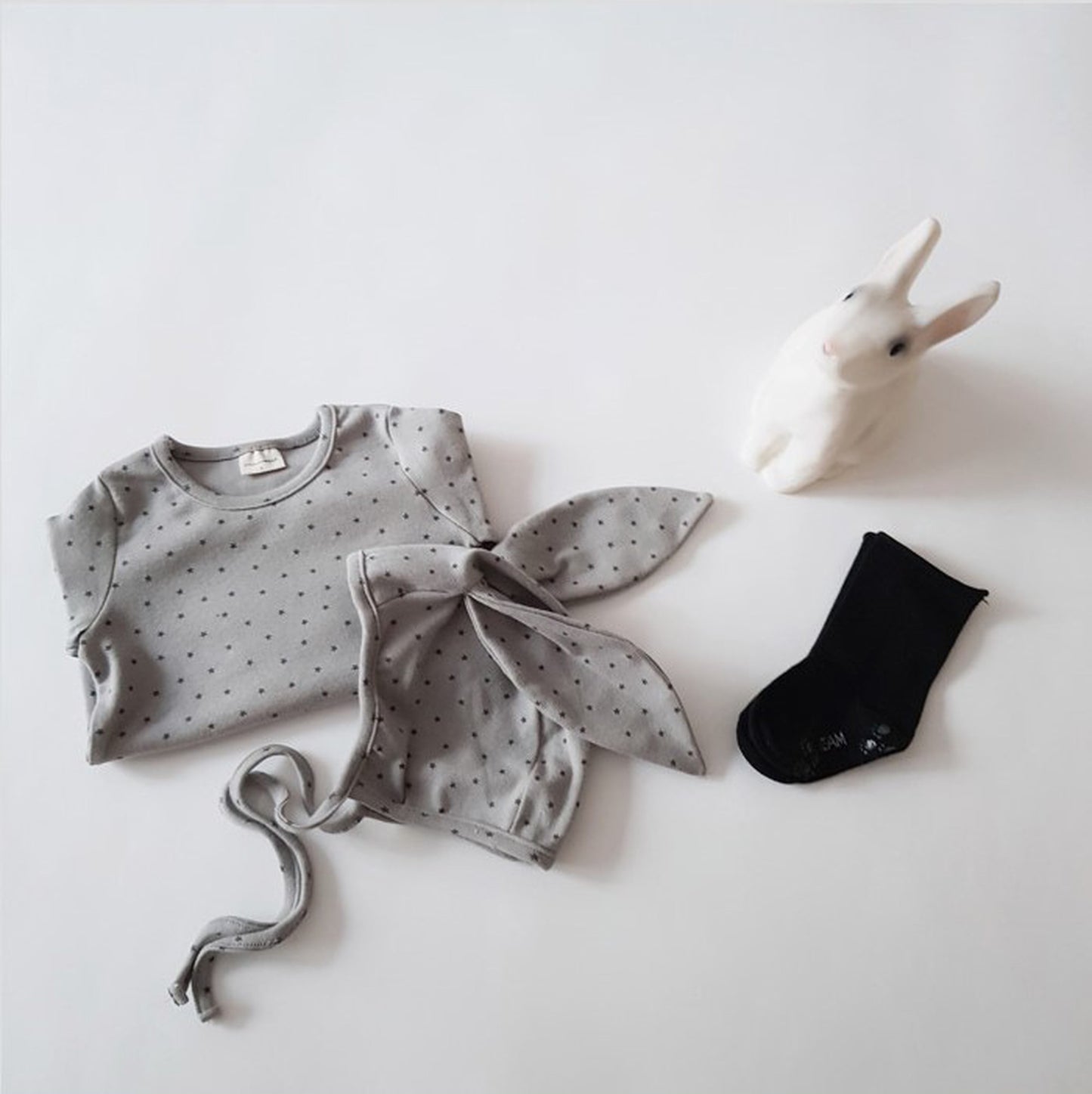 -ベビーロンパース 帽子セット みずたま水玉 長袖ボディスーツうさ耳帽子【mh0000209】 - mamahalo shop - 長袖ロンパース -  べビー服 - 子供服 - 男の子 - 女の子