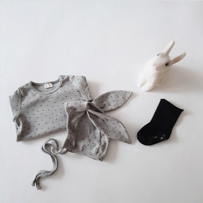 -ベビーロンパース 帽子セット みずたま水玉 長袖ボディスーツうさ耳帽子【mh0000209】 - mamahalo shop - 長袖ロンパース -  べビー服 - 子供服 - 男の子 - 女の子