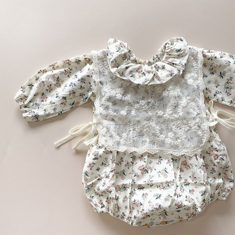 -ベビー フラワー 長袖 ロンパース レース ビブスタイ - mamahalo shop - 長袖ロンパース -  べビー服 - 子供服 - 男の子 - 女の子
