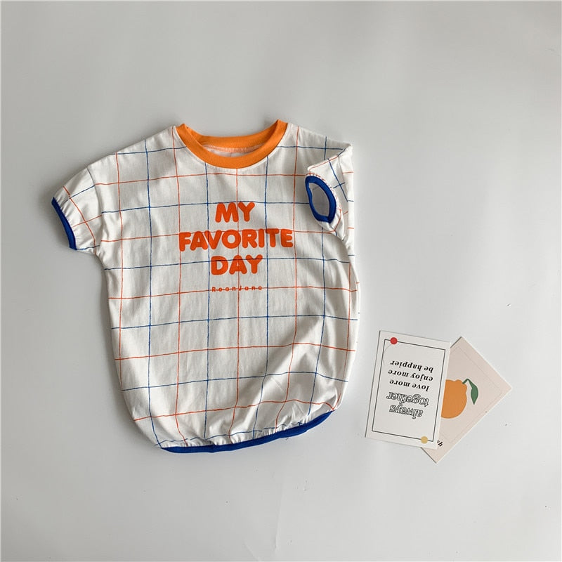 -キッズ チェック レターロゴ 半袖 セットアップ Tシャツ ショートパンツ ワンピース リンク 兄弟 姉妹 お揃い コーデ【mh0001901】 - mamahalo shop - 半袖セットアップ -  べビー服 - 子供服 - 男の子 - 女の子