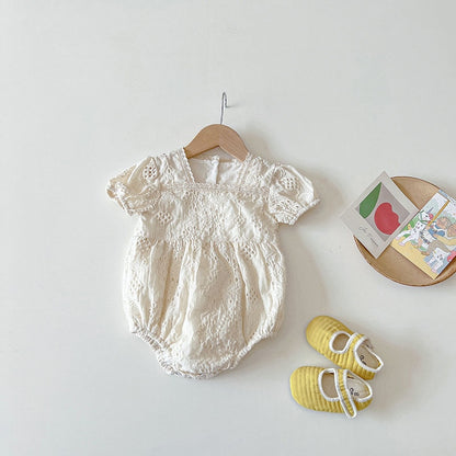 -☺︎ ベビー 刺繍 レース 半袖 ロンパース - mamahalo shop - 半袖ロンパース -  べビー服 - 子供服 - 男の子 - 女の子