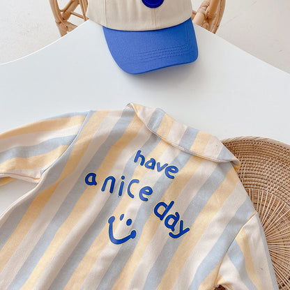 -ベビー ストライプ ジャンプスーツ ロンパース【mh0001326】 - mamahalo shop - 長袖ジャンプスーツ -  べビー服 - 子供服 - 男の子 - 女の子