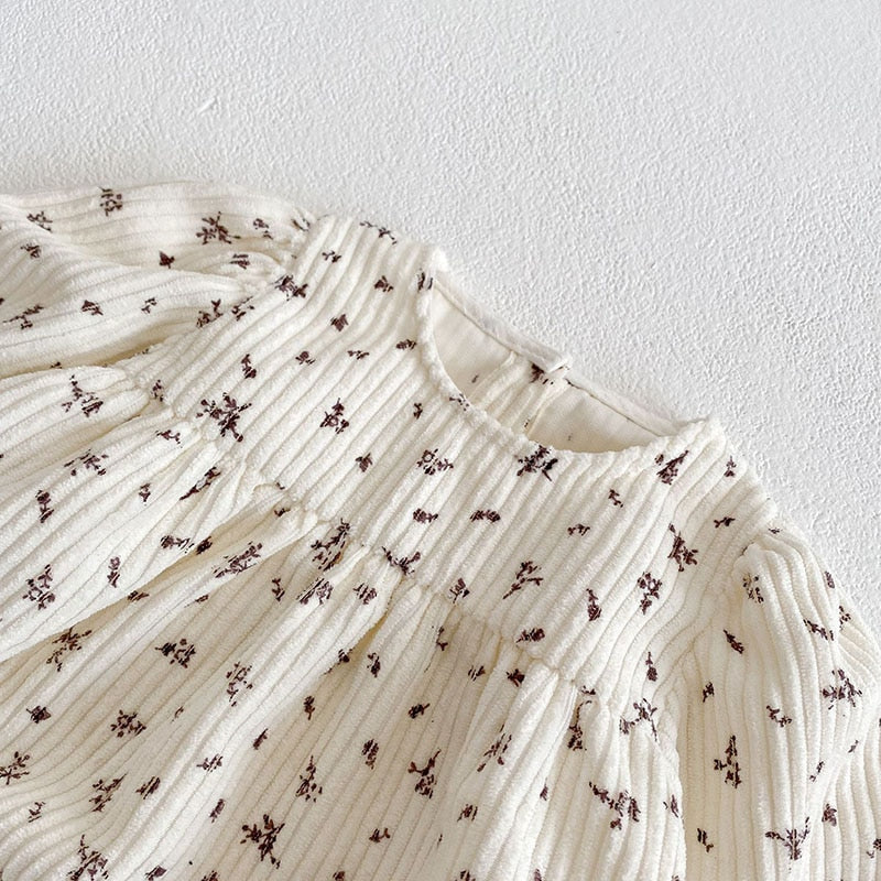 -ベビー コーデュロイ フラワー 長袖 ロンパース ボンネット セット - mamahalo shop - 長袖ロンパース -  べビー服 - 子供服 - 男の子 - 女の子