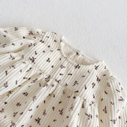 -ベビー コーデュロイ フラワー 長袖 ロンパース ボンネット セット - mamahalo shop - 長袖ロンパース -  べビー服 - 子供服 - 男の子 - 女の子