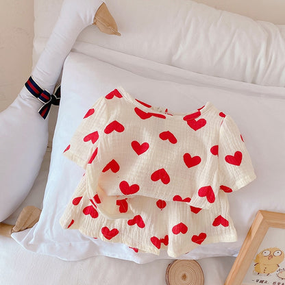 -☺︎ キッズ セットアップ ハート 半袖 トップス パンツ - mamahalo shop - 半袖セットアップ -  べビー服 - 子供服 - 男の子 - 女の子