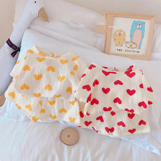 -☺︎ キッズ セットアップ ハート 半袖 トップス パンツ - mamahalo shop - 半袖セットアップ -  べビー服 - 子供服 - 男の子 - 女の子
