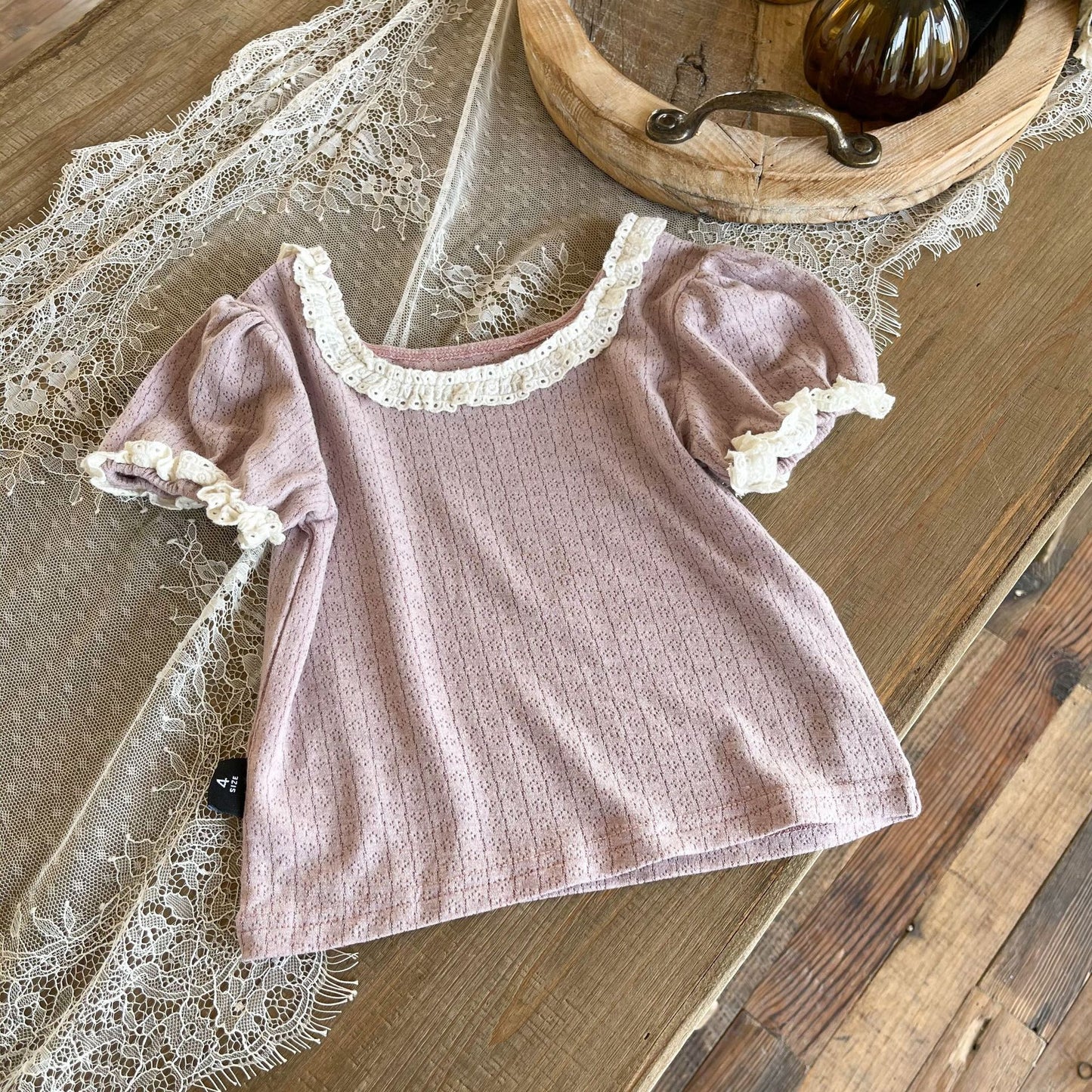 -キッズ レース フリル 半袖 Tシャツ ブラウス - mamahalo shop - 半袖Tシャツ -  べビー服 - 子供服 - 男の子 - 女の子