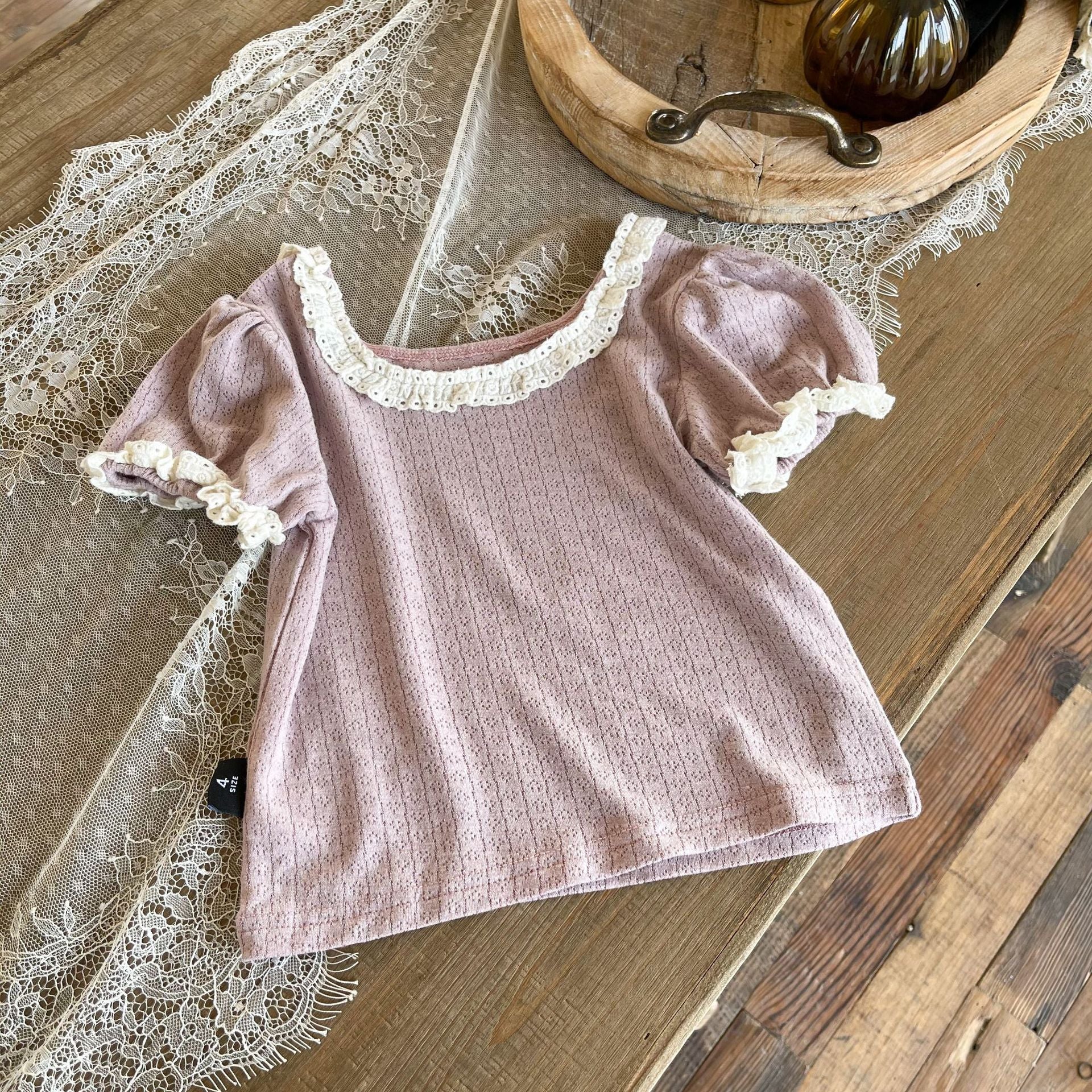 -キッズ レース フリル 半袖 Tシャツ ブラウス - mamahalo shop - 半袖Tシャツ -  べビー服 - 子供服 - 男の子 - 女の子