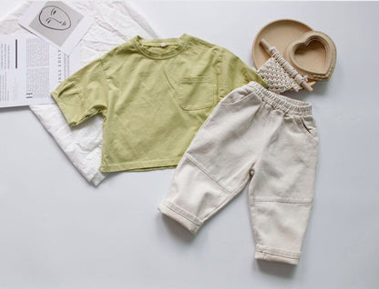 -キッズ ルーズ シンプル 半袖 Tシャツ - mamahalo shop - 半袖Tシャツ -  べビー服 - 子供服 - 男の子 - 女の子