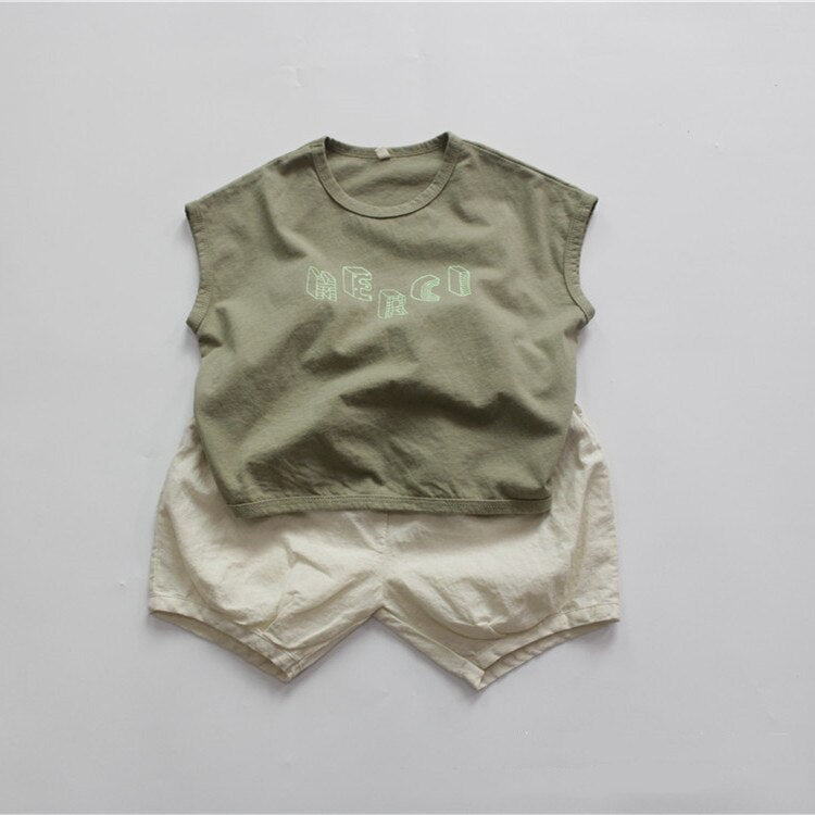 -キッズ レターロゴ ノースリーブ Tシャツ - mamahalo shop - タンクトップ・キャミソール・ノースリーブトップス -  べビー服 - 子供服 - 男の子 - 女の子