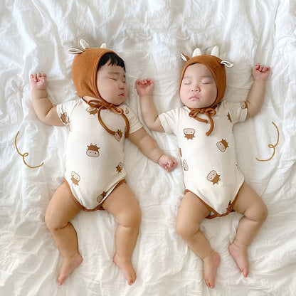 -ベビー 牛 COW 半袖ロンパース 帽子セット【mh0000042】 - mamahalo shop - 半袖ロンパース -  べビー服 - 子供服 - 男の子 - 女の子
