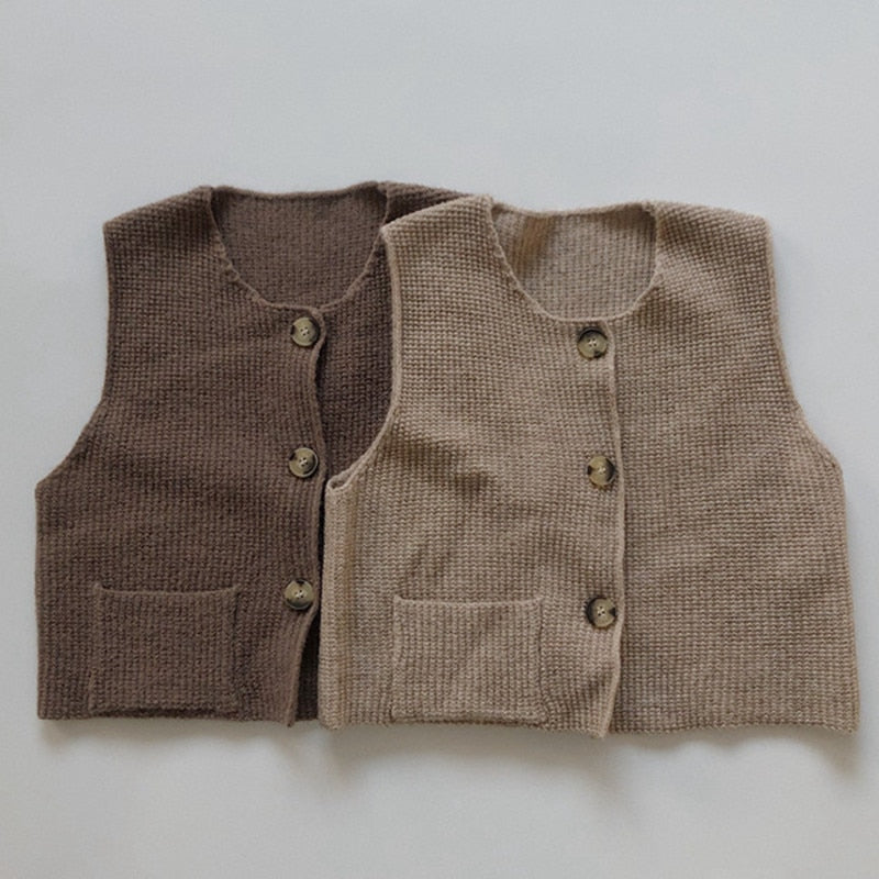 -キッズ ニット 前あき ベスト - mamahalo shop - ベスト -  べビー服 - 子供服 - 男の子 - 女の子