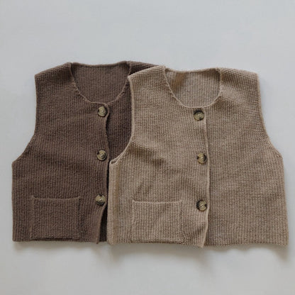 -キッズ ニット 前あき ベスト - mamahalo shop - ベスト -  べビー服 - 子供服 - 男の子 - 女の子