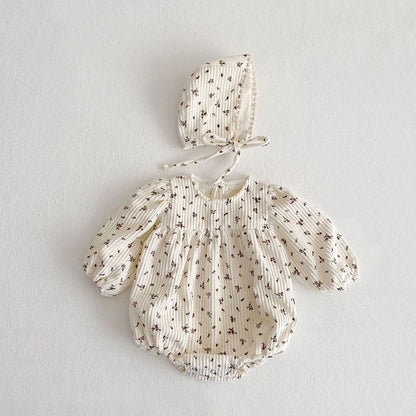 -ベビー コーデュロイ フラワー 長袖 ロンパース ボンネット セット - mamahalo shop - 長袖ロンパース -  べビー服 - 子供服 - 男の子 - 女の子