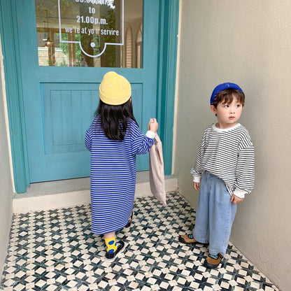 -キッズ ボーダー Tシャツ ワンピース お揃い コーデ - mamahalo shop - 長袖ワンピース -  べビー服 - 子供服 - 男の子 - 女の子