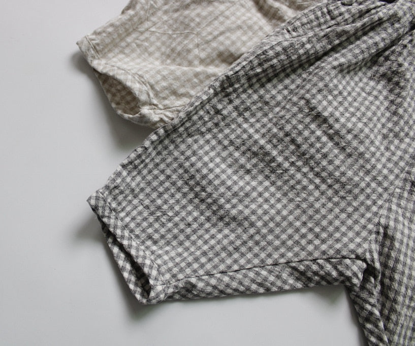 -キッズ コットンリネン チェック ルーズ パンツ - mamahalo shop - ロングパンツ・スウェットパンツ -  べビー服 - 子供服 - 男の子 - 女の子