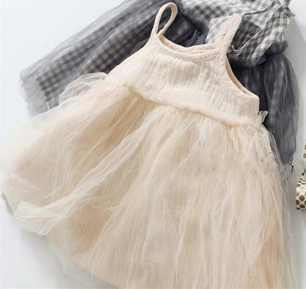 -キッズ チュチュスカート ドッキング チェック 無地 キャミソール ワンピース - mamahalo shop - ノースリーブワンピース -  べビー服 - 子供服 - 男の子 - 女の子