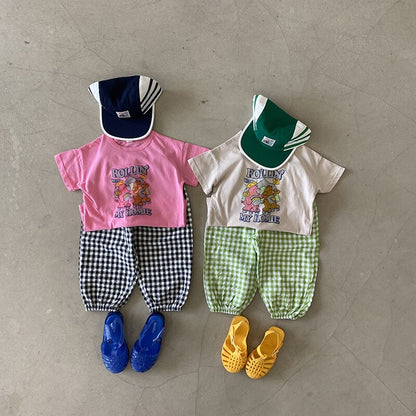 -キッズ チェック サマー ルーズ パンツ - mamahalo shop - ロングパンツ・スウェットパンツ -  べビー服 - 子供服 - 男の子 - 女の子