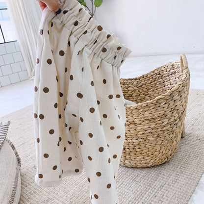 -キッズ コットンリネン みずたま ルーズ クロップドパンツ - mamahalo shop - ハーフパンツ・ショートパンツ -  べビー服 - 子供服 - 男の子 - 女の子