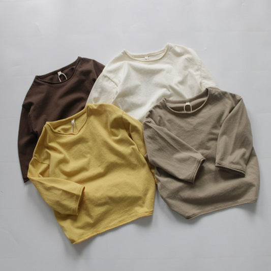 -キッズ服 長袖 Tシャツ トップス シンプル ベーシック 無地 4色 男の子 女の子 - mamahalo shop - 長袖Tシャツ -  べビー服 - 子供服 - 男の子 - 女の子