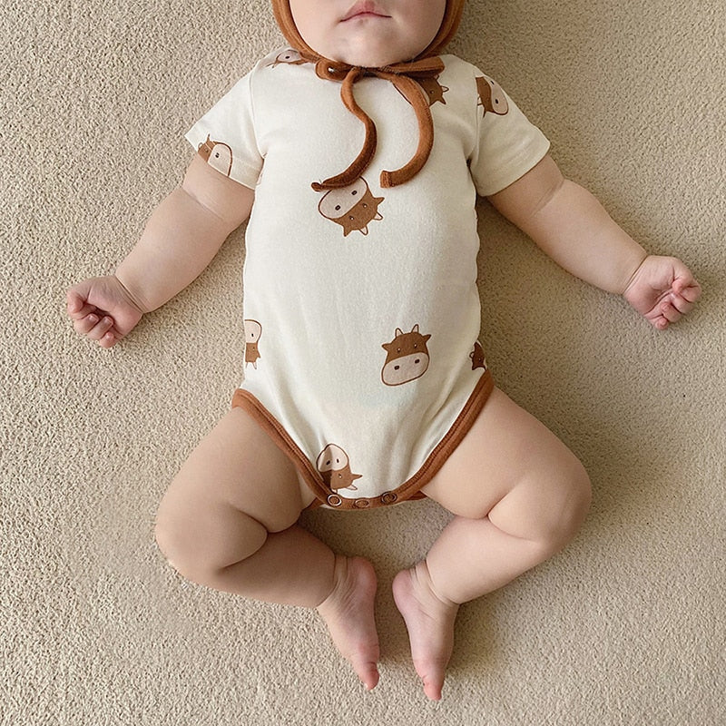 -ベビー 牛 COW 半袖ロンパース 帽子セット【mh0000042】 - mamahalo shop - 半袖ロンパース -  べビー服 - 子供服 - 男の子 - 女の子