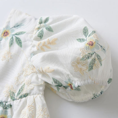 -☺︎ ベビー フラワー 刺繍 半袖 パフスリーブ ロンパース - mamahalo shop - 半袖ロンパース -  べビー服 - 子供服 - 男の子 - 女の子