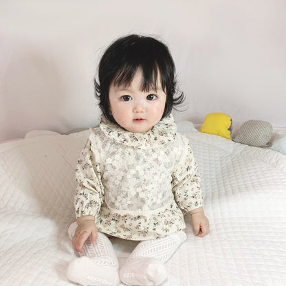 -ベビー フラワー 長袖 ロンパース レース ビブスタイ - mamahalo shop - 長袖ロンパース -  べビー服 - 子供服 - 男の子 - 女の子