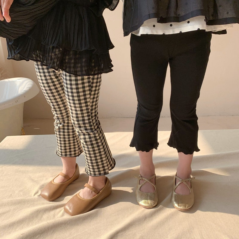 -キッズ チェック 無地 アンクル フレア パンツ - mamahalo shop - ロングパンツ・スウェットパンツ -  べビー服 - 子供服 - 男の子 - 女の子