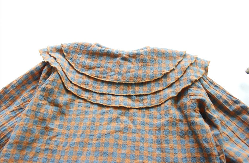 -キッズ チェック フリルカラー 長袖 ブラウス シャツ - mamahalo shop - 長袖シャツ・ブラウス -  べビー服 - 子供服 - 男の子 - 女の子