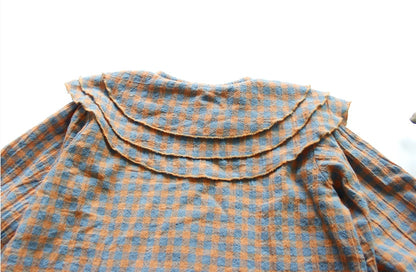 -キッズ チェック フリルカラー 長袖 ブラウス シャツ - mamahalo shop - 長袖シャツ・ブラウス -  べビー服 - 子供服 - 男の子 - 女の子