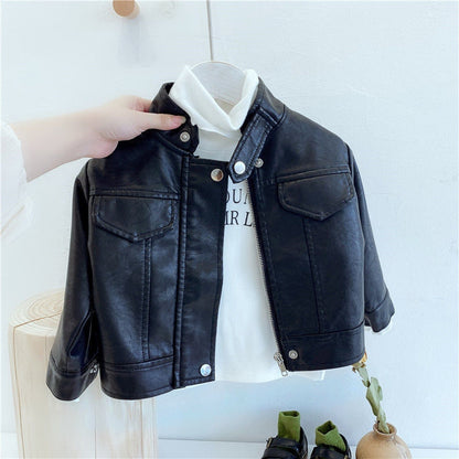 -キッズ フェイクレザー ジャケット アウター【mh0001331】 - mamahalo shop - ショートコート・ジャケット・ジャンパー -  べビー服 - 子供服 - 男の子 - 女の子