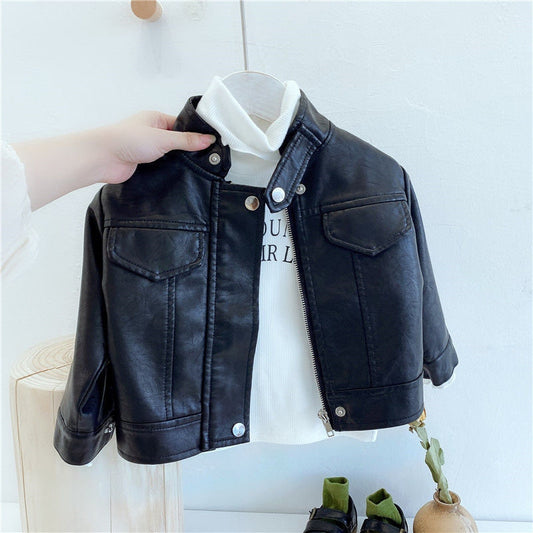 -キッズ フェイクレザー ジャケット アウター【mh0001331】 - mamahalo shop - ショートコート・ジャケット・ジャンパー -  べビー服 - 子供服 - 男の子 - 女の子