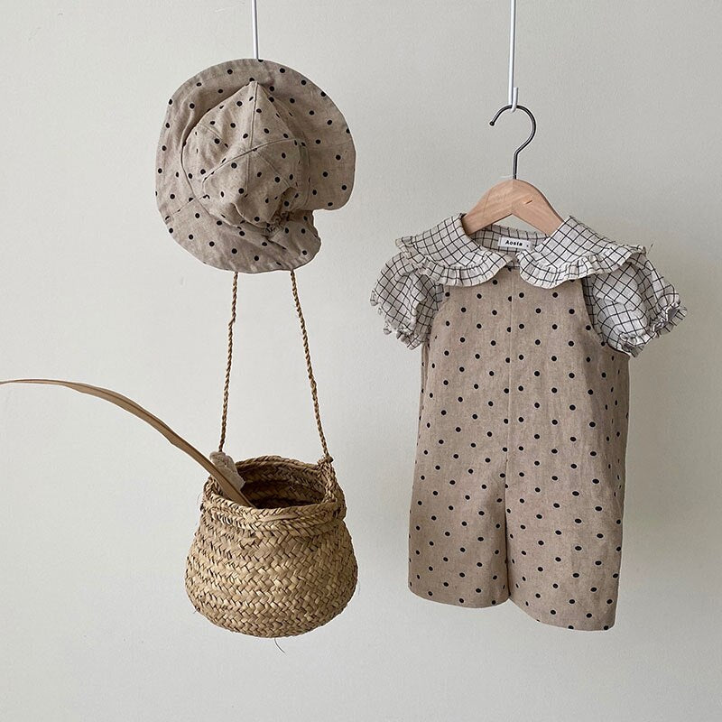 -ベビー チェック みずたま ノースリーブ ルーズ ジャンプスーツ サロペットパンツ【mh0000858】 - mamahalo shop - サロペットパンツ・サスペンダーパンツ -  べビー服 - 子供服 - 男の子 - 女の子