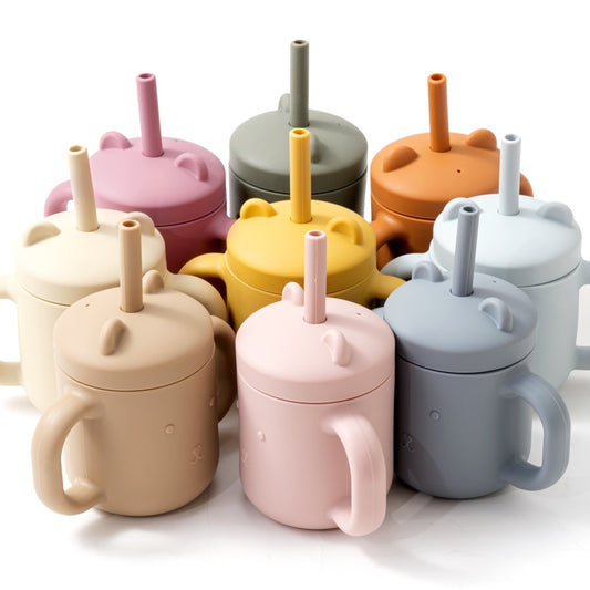 -シリコン ストロー付き カップ コップ - mamahalo shop - ベビーキッズ食器 -  べビー服 - 子供服 - 男の子 - 女の子