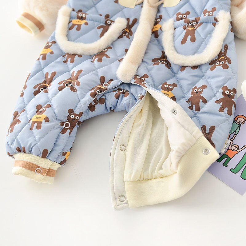 -ベビー くま ベア キルティング ボアフリース フーディ ドッキング アウター ジャンプスーツ - mamahalo shop - アウタージャンプスーツ -  べビー服 - 子供服 - 男の子 - 女の子