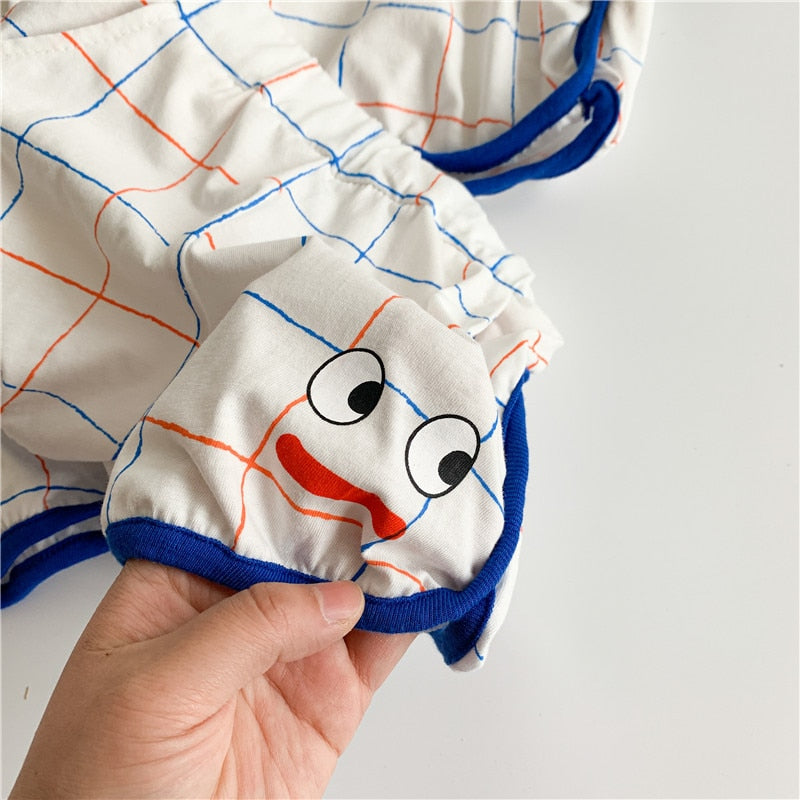 -キッズ チェック レターロゴ 半袖 セットアップ Tシャツ ショートパンツ ワンピース リンク 兄弟 姉妹 お揃い コーデ【mh0001901】 - mamahalo shop - 半袖セットアップ -  べビー服 - 子供服 - 男の子 - 女の子