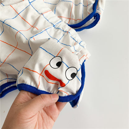 -キッズ チェック レターロゴ 半袖 セットアップ Tシャツ ショートパンツ ワンピース リンク 兄弟 姉妹 お揃い コーデ【mh0001901】 - mamahalo shop - 半袖セットアップ -  べビー服 - 子供服 - 男の子 - 女の子