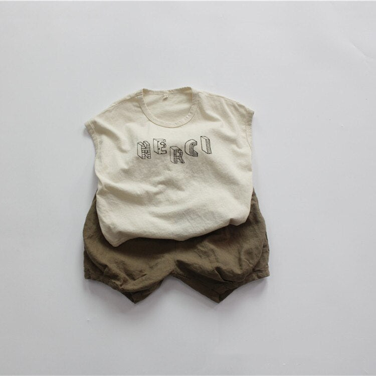 -キッズ レターロゴ ノースリーブ Tシャツ - mamahalo shop - タンクトップ・キャミソール・ノースリーブトップス -  べビー服 - 子供服 - 男の子 - 女の子