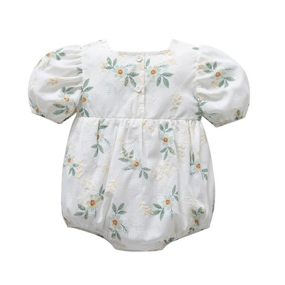 -☺︎ ベビー フラワー 刺繍 半袖 パフスリーブ ロンパース - mamahalo shop - 半袖ロンパース -  べビー服 - 子供服 - 男の子 - 女の子