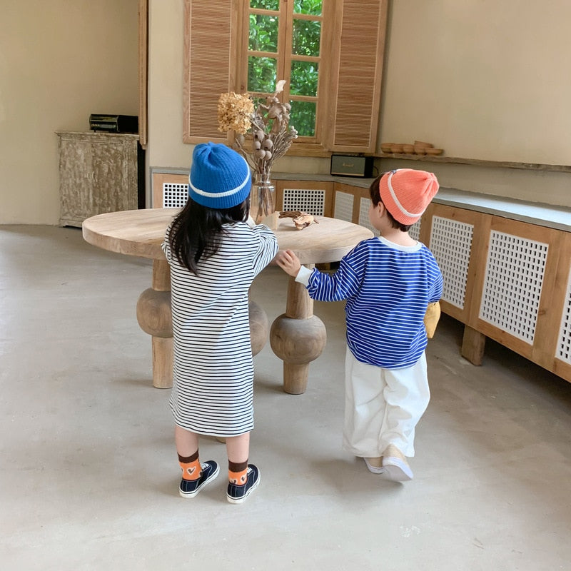 -キッズ ボーダー Tシャツ ワンピース お揃い コーデ - mamahalo shop - 長袖ワンピース -  べビー服 - 子供服 - 男の子 - 女の子