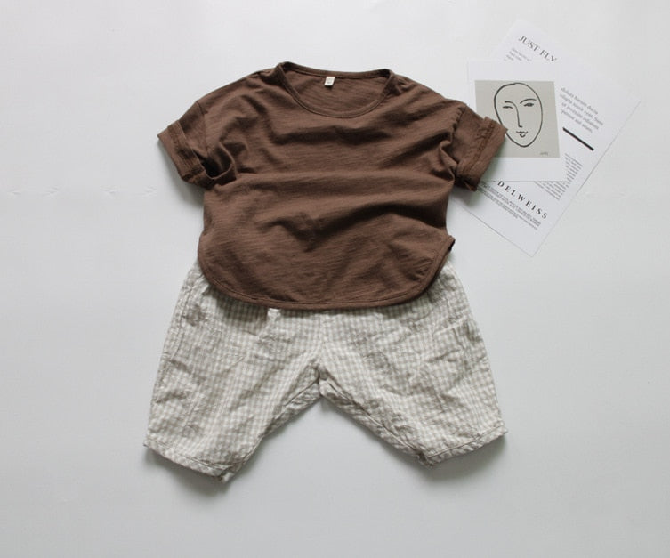 -キッズ コットンリネン チェック ルーズ パンツ - mamahalo shop - ロングパンツ・スウェットパンツ -  べビー服 - 子供服 - 男の子 - 女の子