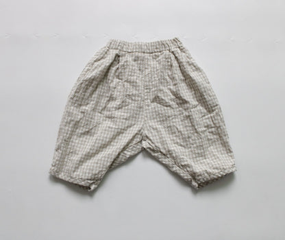 -キッズ コットンリネン チェック ルーズ パンツ - mamahalo shop - ロングパンツ・スウェットパンツ -  べビー服 - 子供服 - 男の子 - 女の子