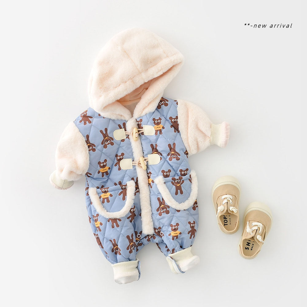 -ベビー くま ベア キルティング ボアフリース フーディ ドッキング アウター ジャンプスーツ - mamahalo shop - アウタージャンプスーツ -  べビー服 - 子供服 - 男の子 - 女の子