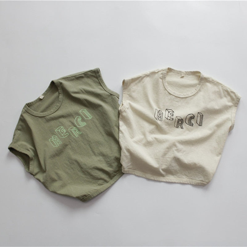 -キッズ レターロゴ ノースリーブ Tシャツ - mamahalo shop - タンクトップ・キャミソール・ノースリーブトップス -  べビー服 - 子供服 - 男の子 - 女の子