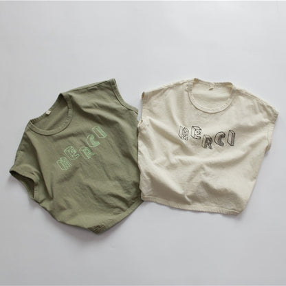 -キッズ レターロゴ ノースリーブ Tシャツ - mamahalo shop - タンクトップ・キャミソール・ノースリーブトップス -  べビー服 - 子供服 - 男の子 - 女の子