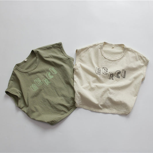 -キッズ レターロゴ ノースリーブ Tシャツ - mamahalo shop - タンクトップ・キャミソール・ノースリーブトップス -  べビー服 - 子供服 - 男の子 - 女の子