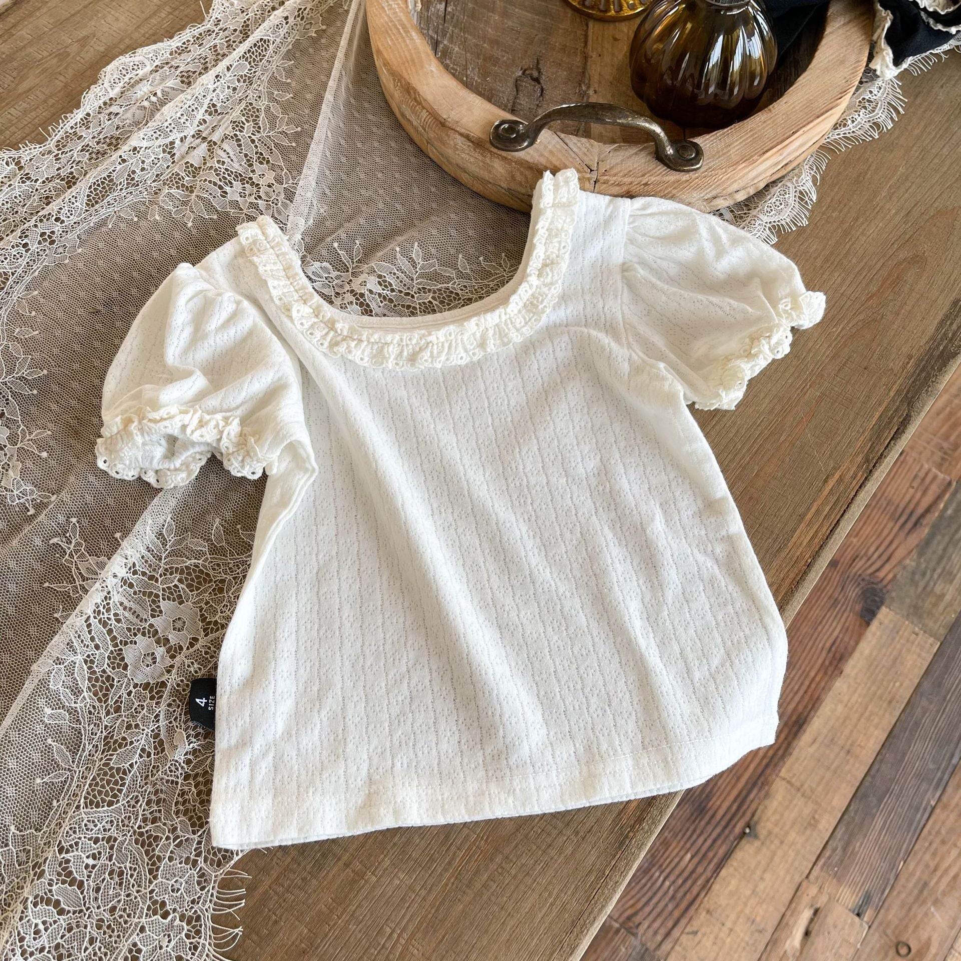 -キッズ レース フリル 半袖 Tシャツ ブラウス - mamahalo shop - 半袖Tシャツ -  べビー服 - 子供服 - 男の子 - 女の子