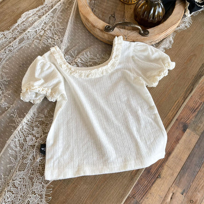 -キッズ レース フリル 半袖 Tシャツ ブラウス - mamahalo shop - 半袖Tシャツ -  べビー服 - 子供服 - 男の子 - 女の子